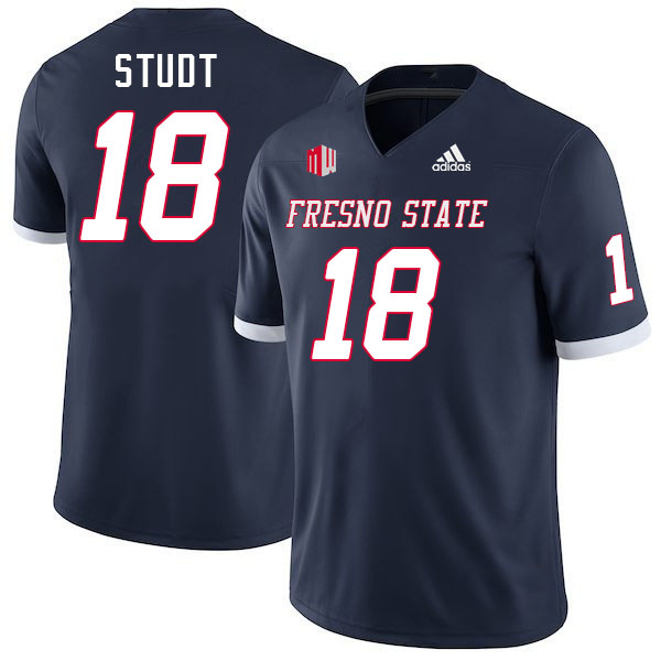 Men #18 Logan Studt Fresno State Bulldogs College Football Jerseys Stitched-Navy